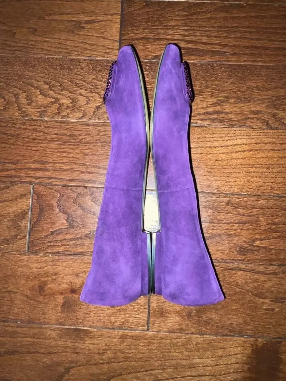 Talbots Purple Suede Rhinestone Buckle Ballet Flats Leather 8.5 M